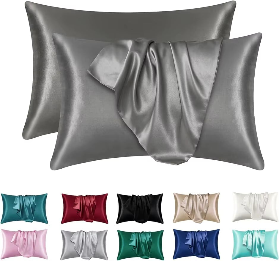 Queen Size Silk Satin Pillowcase Set of 2 for Hair and Skin Care