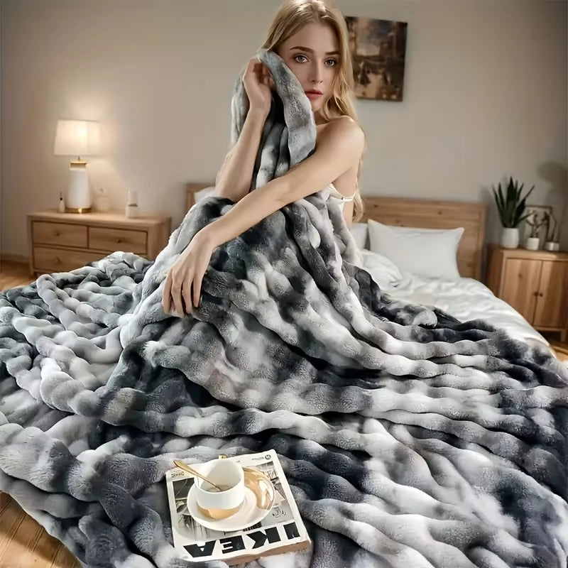 Luxury Faux Rabbit Fur Bubble Blanket - Soft, Warm, and Cozy Throw for Bedroom, Guest Room, and Living Room (4 lbs)
