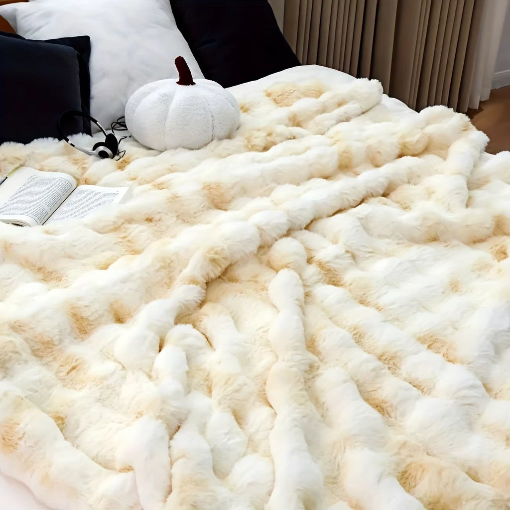 Luxury Faux Rabbit Fur Bubble Blanket - Soft, Warm, and Cozy Throw for Bedroom, Guest Room, and Living Room (4 lbs)